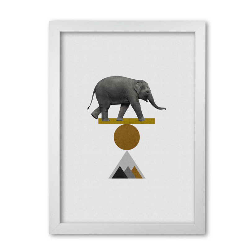 Tribal Elephant - Print, 30 cm H x 21 cm W x 5 cm D, White Grain Frame