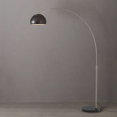 Half Dome 92" Arc Lamp - Satin Nickel, Black Marble Base, Black Nickel Half-Dome, Dimmable, Bulb Included