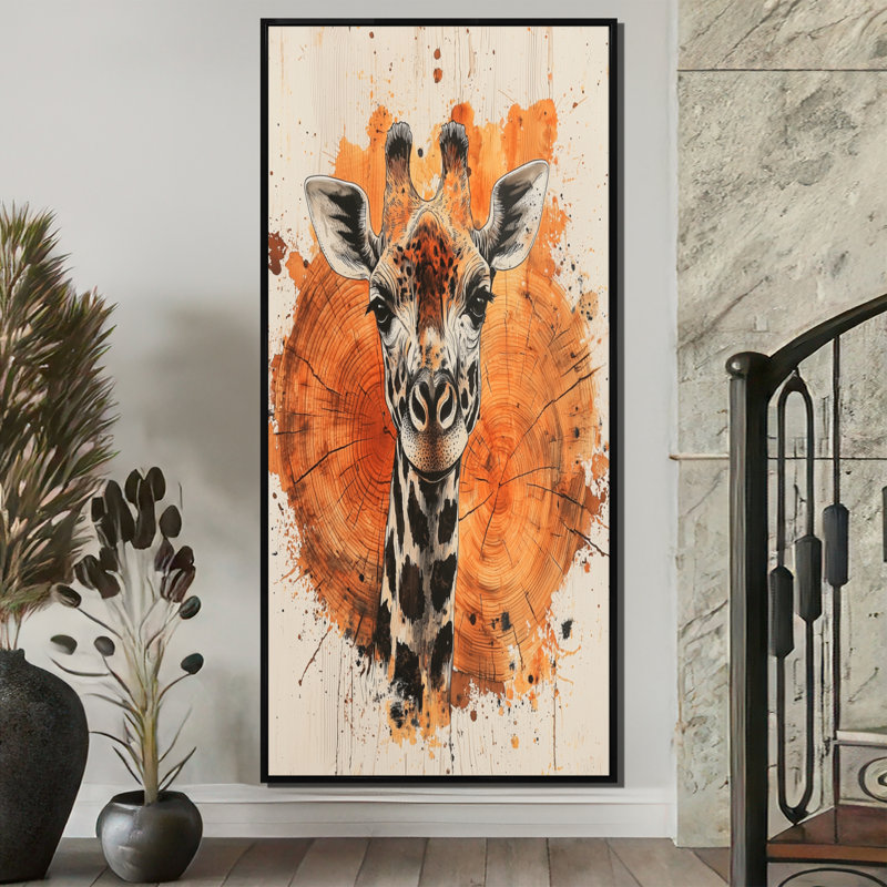 «Gesuino Silent Watcher Girafe Portrait In African Landscape II - Giraffe», art mural encadré, H 60 po x l 28 po, Noir