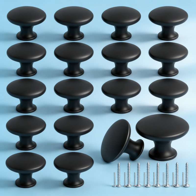 Paquet de 18 boutons de tiroir noirs mats, poignées d'armoire rondes de 30 mm avec vis, quincaillerie en acier inoxydable durable pour la commode, la cuisine et les meubles