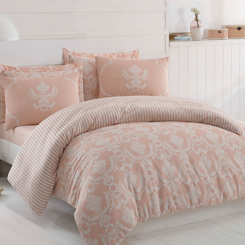 Ensemble de housse de courtepointe très grand, 100% mélange de coton (65% coton / 35% polyester) | Comprend 2 taies d'oreiller (19,7 po x 31,5 po) | Lavable à la machine, fermeture à boutons, poudre élégante et motif blanc