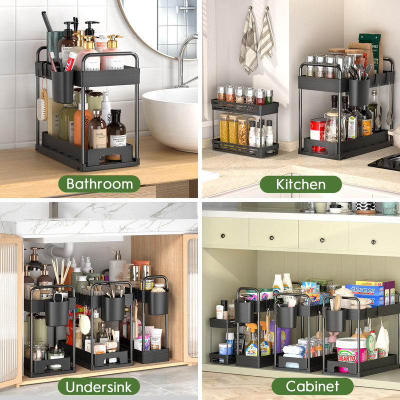 Black Stackable 2-Tier Under Sink Organizer Set