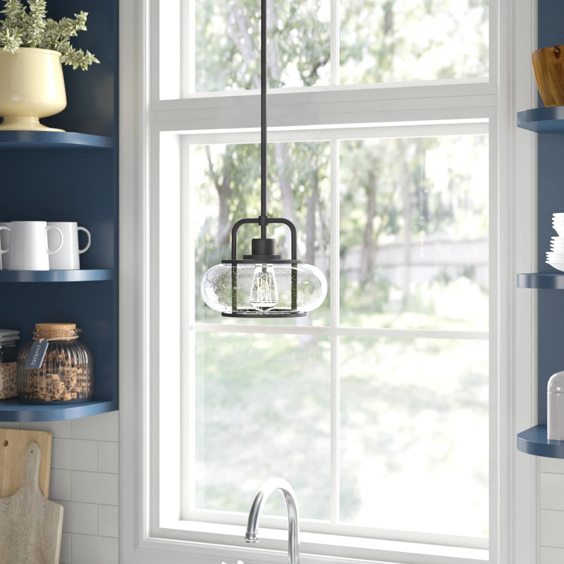 Luminaire suspendu tambour simple à 1 lumière Spofford, Bronze vieilli