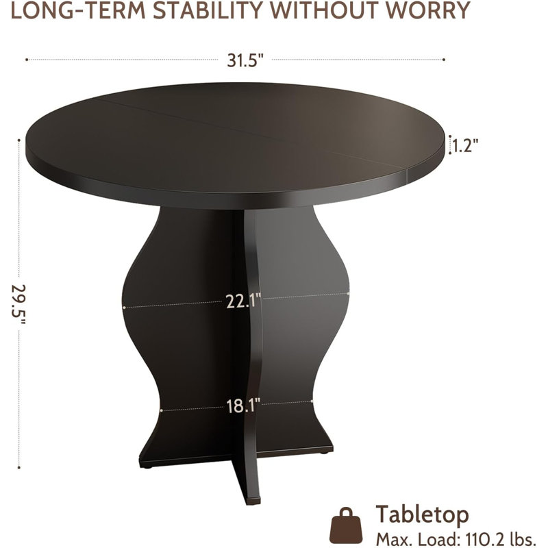 31.5" Round Bistro Dining Table, Modern Farmhouse Pedestal Base, Engineered Wood, Small Space Dining Table, Black, Black