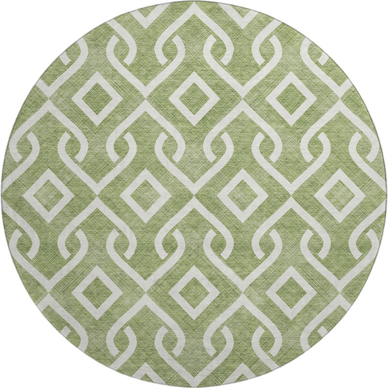 Premium Machine Washable Cerrito Green Rug, Round 8'