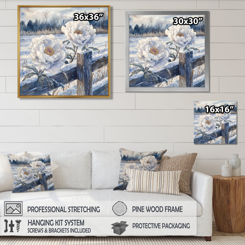 Ahner - Art mural floral, Impression encadrée flottante, Crème, crème, H 16 po x l 16 po