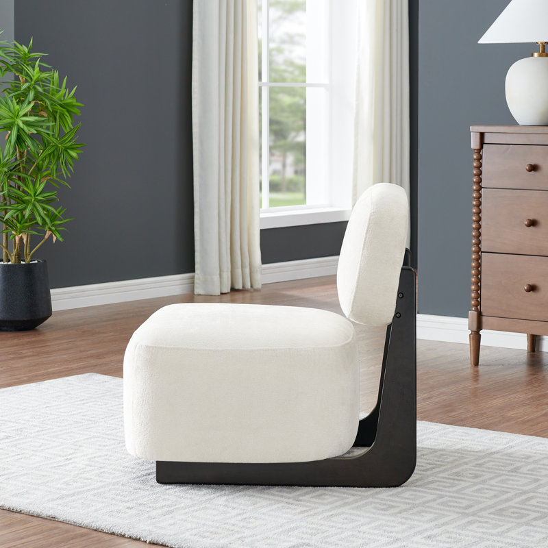 Vanegas Modern Accent Chair With Solid Wood Frame, White Chenille