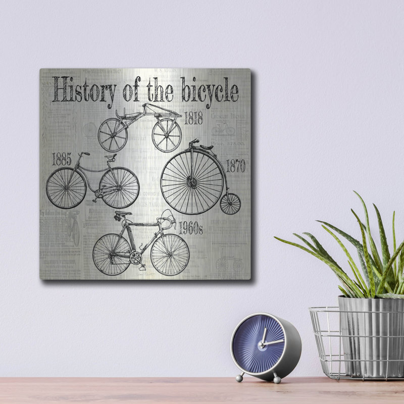 «Histoire de la bicyclette» par Jean Plout, art mural en métal, H 12 po x l 12 po