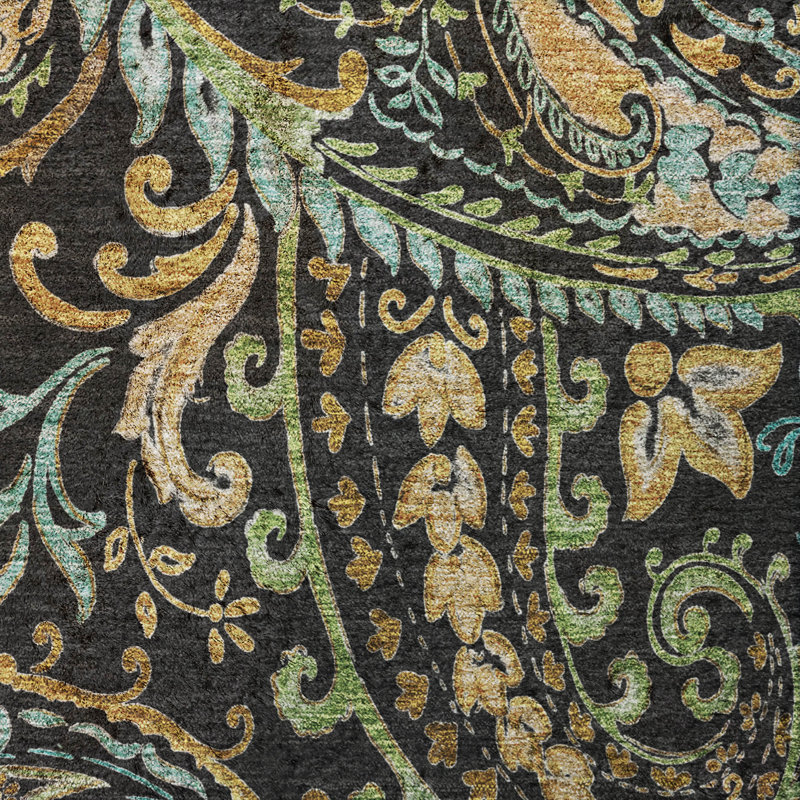 Tapis cachemire de qualité supérieure lavable à la machine ADS533, Noir, 8 pi x 10 pi