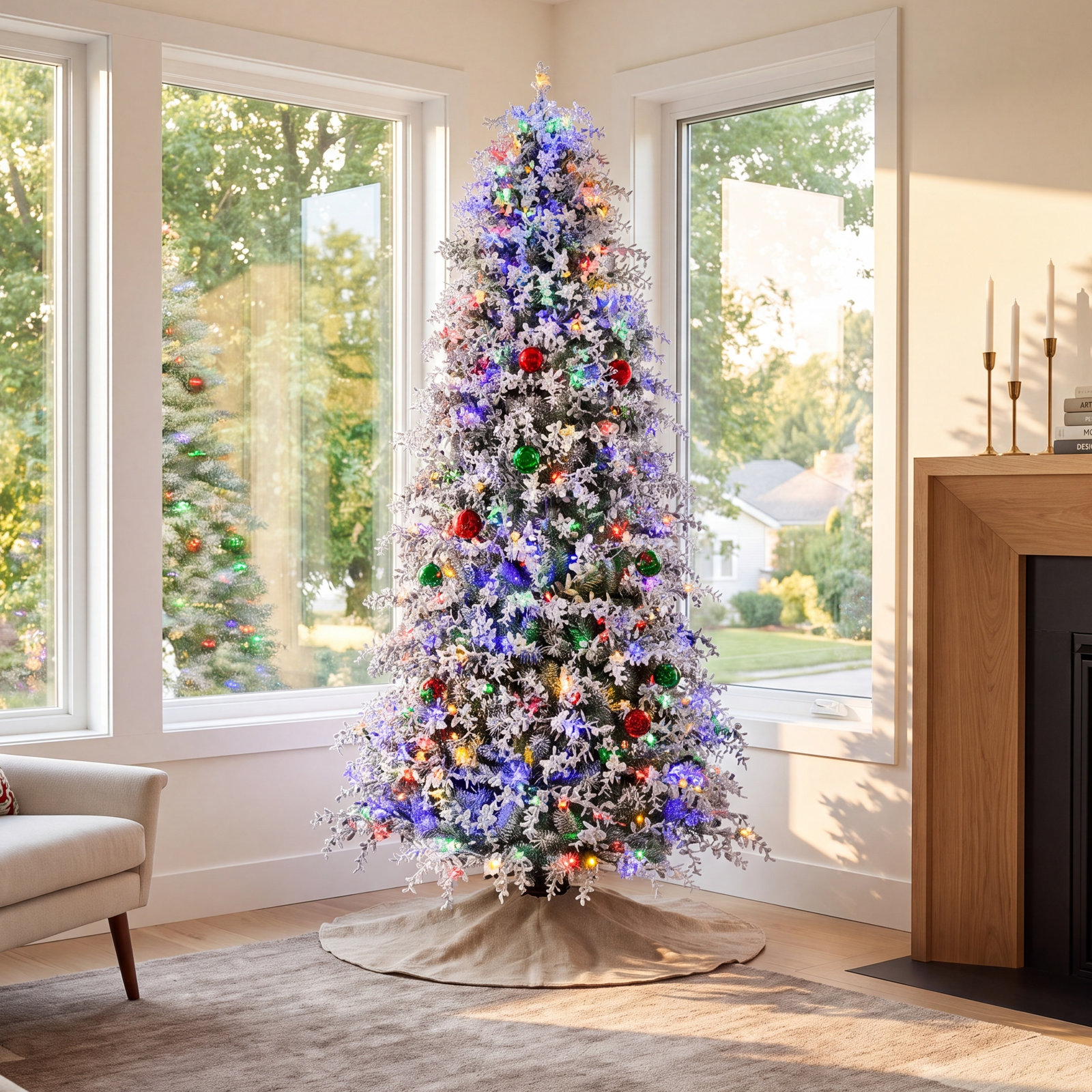 Flocked 7.5' Pre-Lit Cypress Christmas Tree