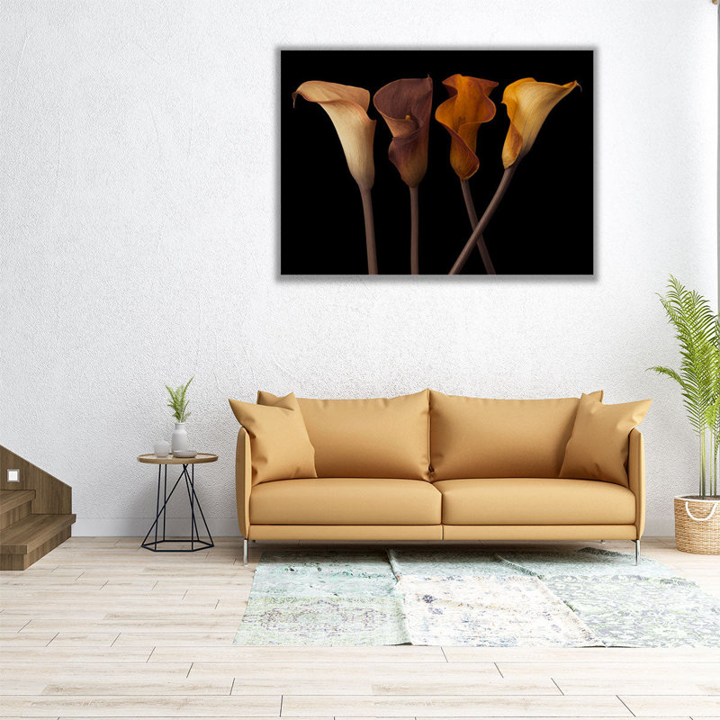 «Four Calla Lilies 2», reproduction d'art sur toile, H 18 po x l 24 po