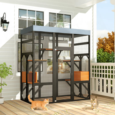 Large Outdoor Cat Enclosure Catio With 5 Platforms & 2 Napping Houses, Secure Metal Wire, Easy Assembly For Indoor & Outdoor Use