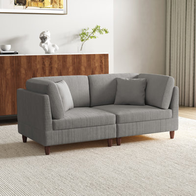 2 - Piece Upholstered Light Gray Corduroy Modular Sectional with Pillow Back and Solid Wood Legs
