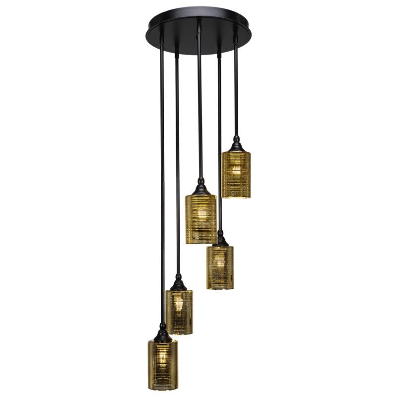 Luminaire suspendu suspendu grappe 5 lumières Empire, Doré