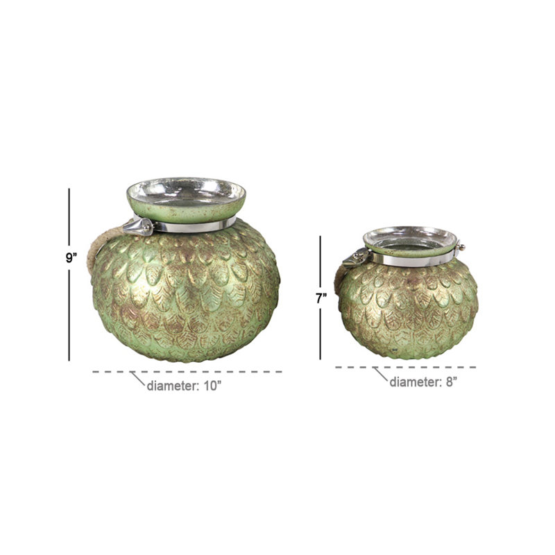 Glass Tabletop Lantern, Green