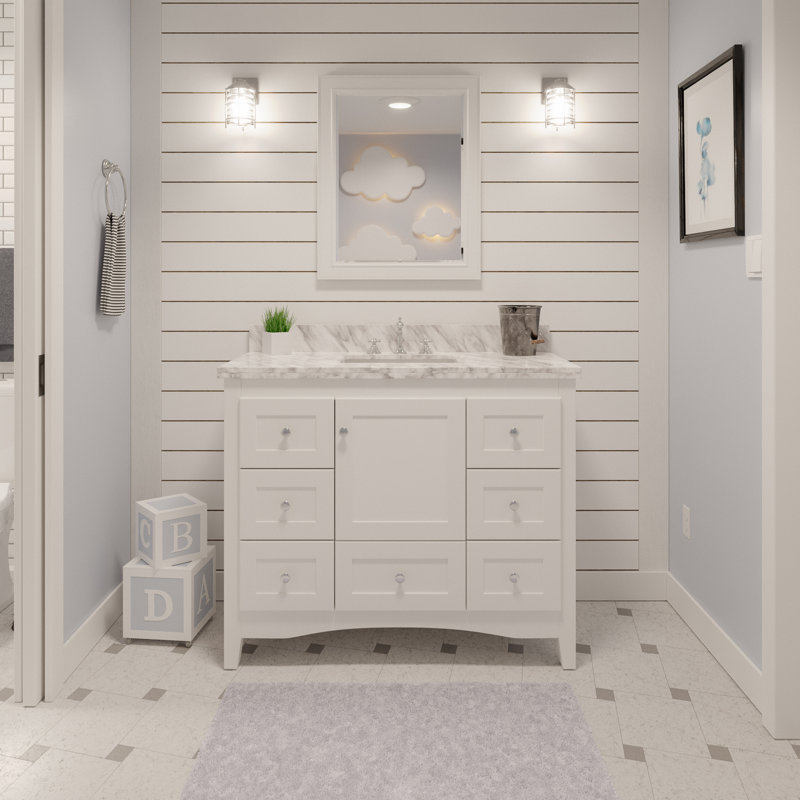 Ensemble de meuble-lavabo simple 42 po Edber, Blanc, Marbre de Carrare
