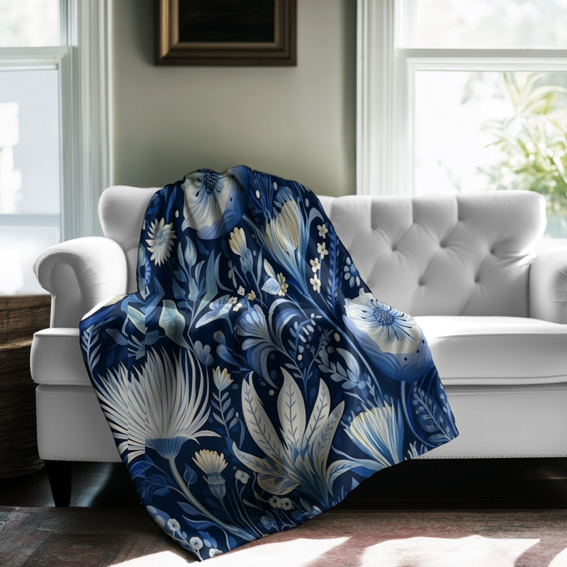 Blue Blooms - 1 pièce Sherpa Premium, Lit simple