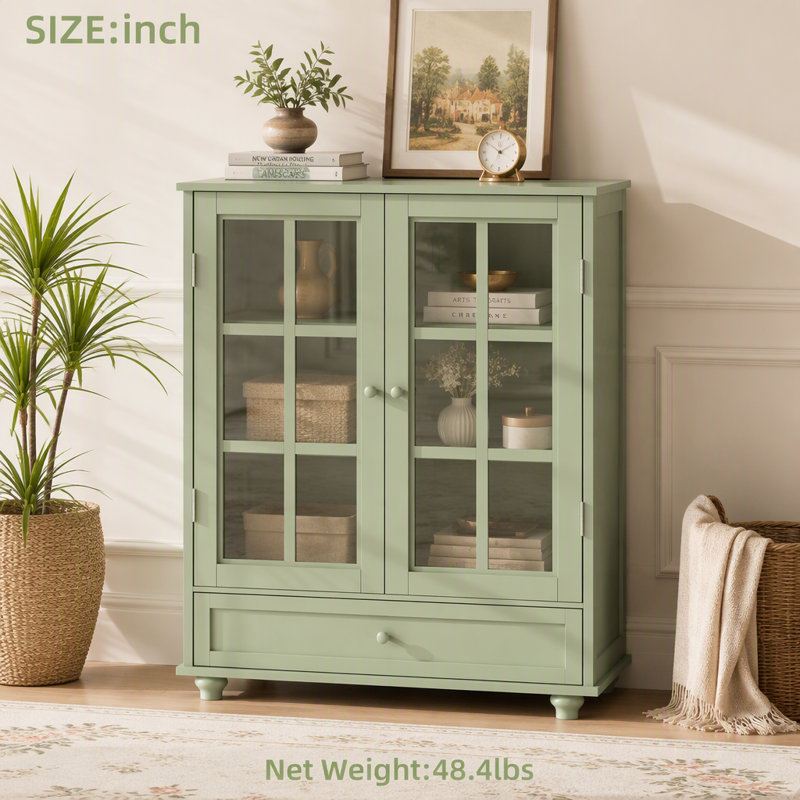 Buffet minimaliste avec portes à double vitrage et tiroir, armoire de rangement moderne en bois pour le salon, le vestibule et le vestibule