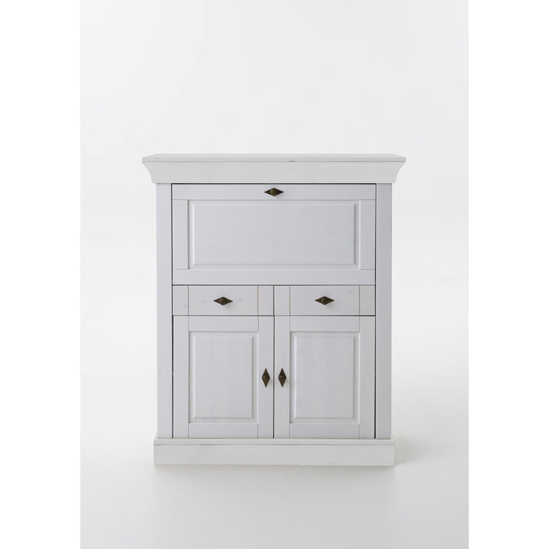 Kelly Solid Wood Solid Wood Secretary Desk, Stained and varnished White/White