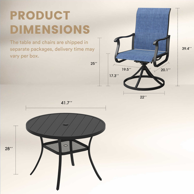 4-Person Outdoor Patio Dining Set With Swivel Dining Chairs, Blue/Black