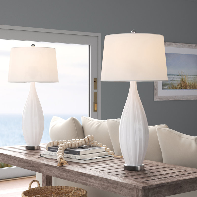 Lampe de table en céramique de 31 po avec abat-jour pré-assemblé Leithow pour salon de chambre à coucher