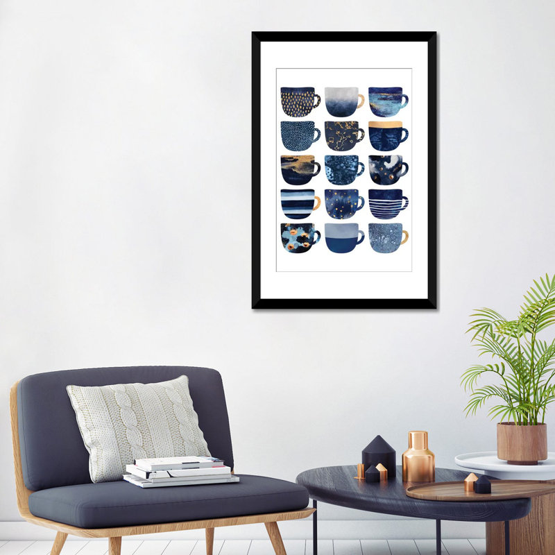 «Pretty Blue Coffee Cups», impression sur toile, H 40 po x l 26 po x P 1,5 po, Toile tendue, Sans cadre