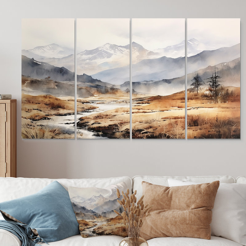 «European Fog Mountain Dream III - Winter Landscape», ensemble d'art mural 4 pièces, H 28 po x l 48 po