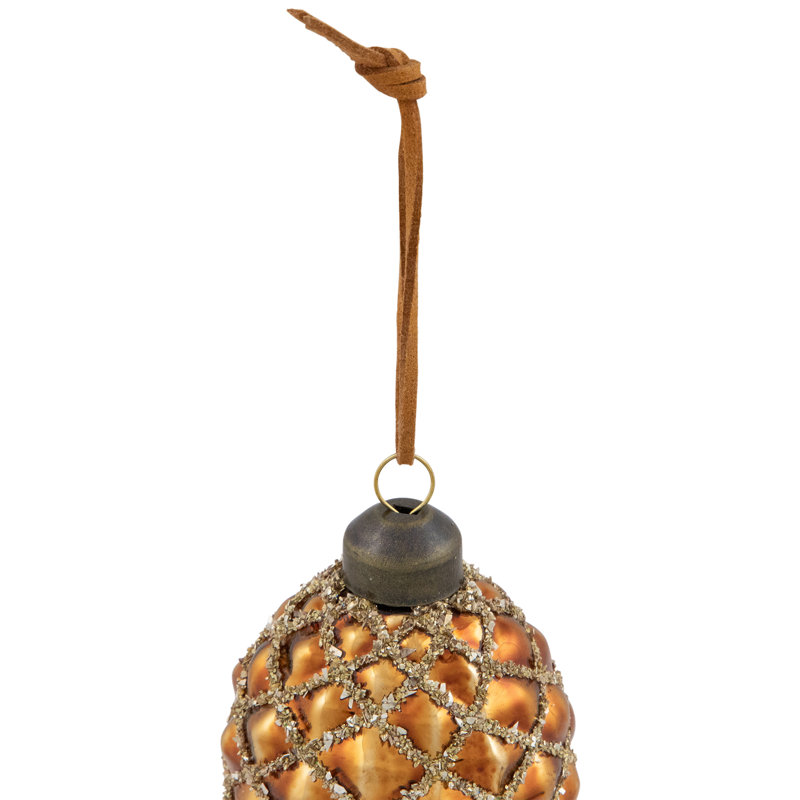 Glittered Pine Cone Glass Christmas Ornaments - 5" - Brown - 4Ct
