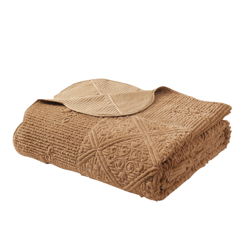 Westland Quilted Plush Bedspread Set, Caramel, Queen Bedspread + 2 Shams