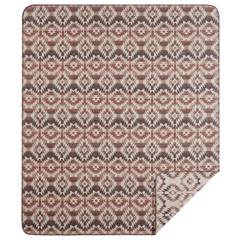 Mesa Wool Blend Yarn Dye Aztec Design Western Southwestern Throw Blanket, Queen