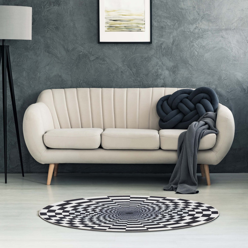 Kehr 3D Portal Novelty Black White Printed Distressed Machine Washable Area Rug, Round 5'3" 