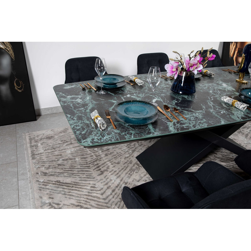 Glass Top Metal Base Dining Table