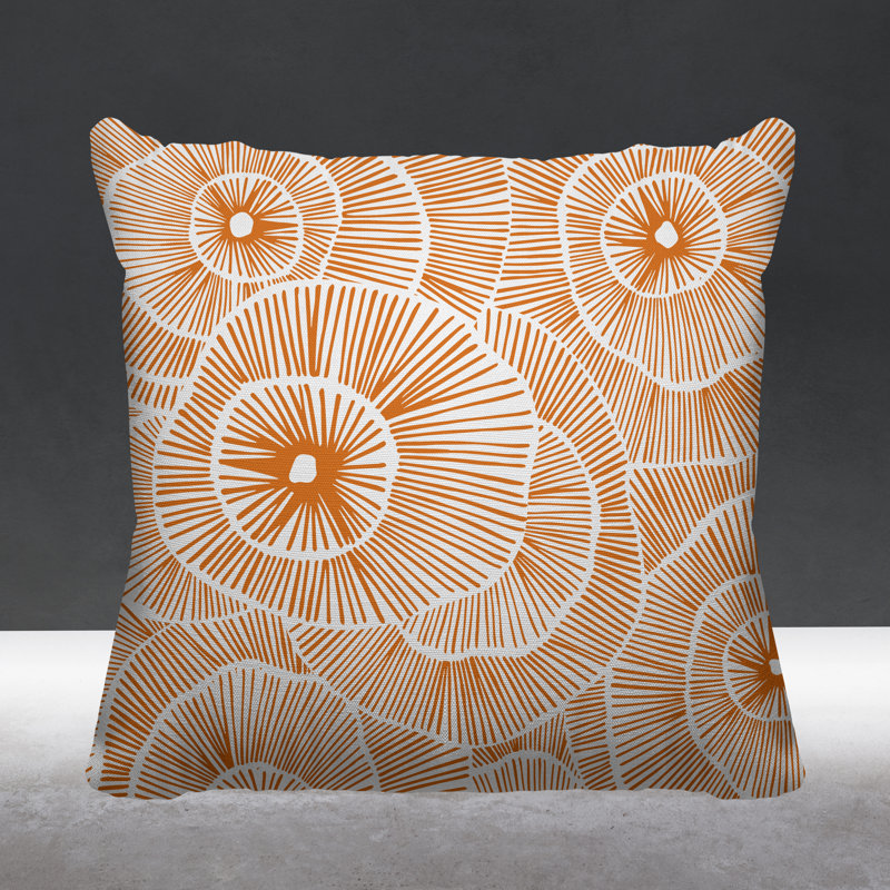 Coussin intérieur / extérieur Abstract Floral Burst, Orange, L 17 po x H 17 po