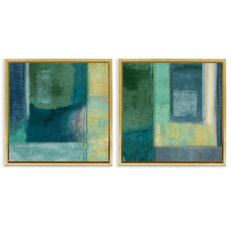 Ensemble de 2 toiles flottantes encadrées asymétriques à formes abstraites par Brent Nelson, H 18 po x l 18 po