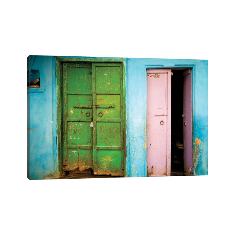 India, Rajasthan. Weathered House Door. by Jaynes Gallery - Wrapped Canvas Print, 20.32cm H x 30.48cm W