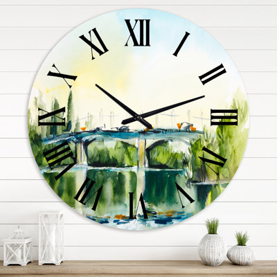 Landscape With Old Bridge In The Countryside - Traditional wall clock