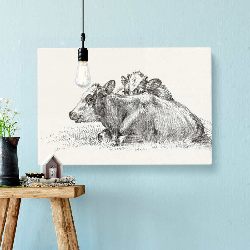 Two Lying Cows by Jean Bernard - Wrapped Canvas Drawing - Wrapped Canvas, 40cm H x 60cm W x 3cm D