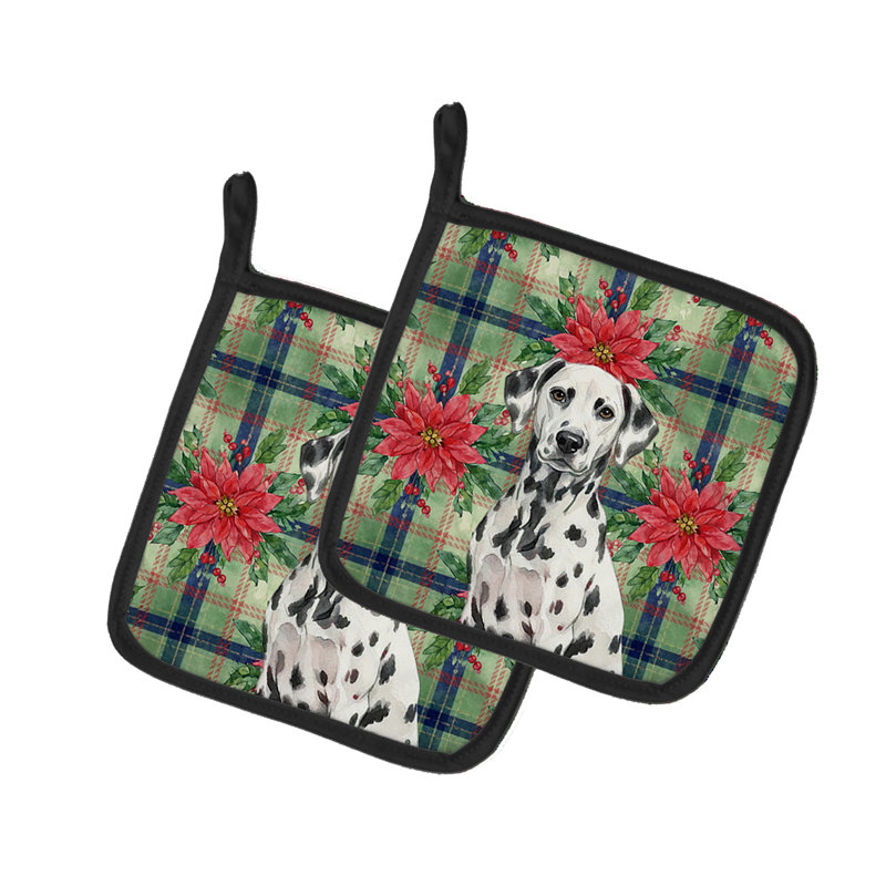 Paire de porte-casseroles Dalmatian Christmas Poinsettas, Noir / blanc