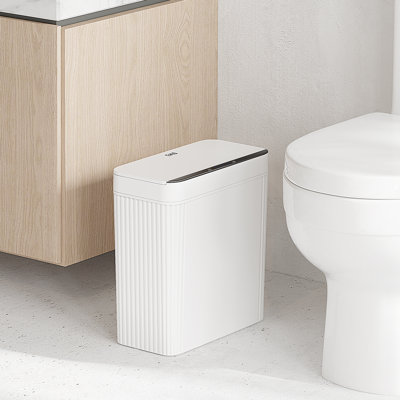 Poubelle à capteur de mouvement EKO Brio, 10L en blanc, compacte, poubelle résistante aux empreintes digitales pour une élimination sans effort des déchets