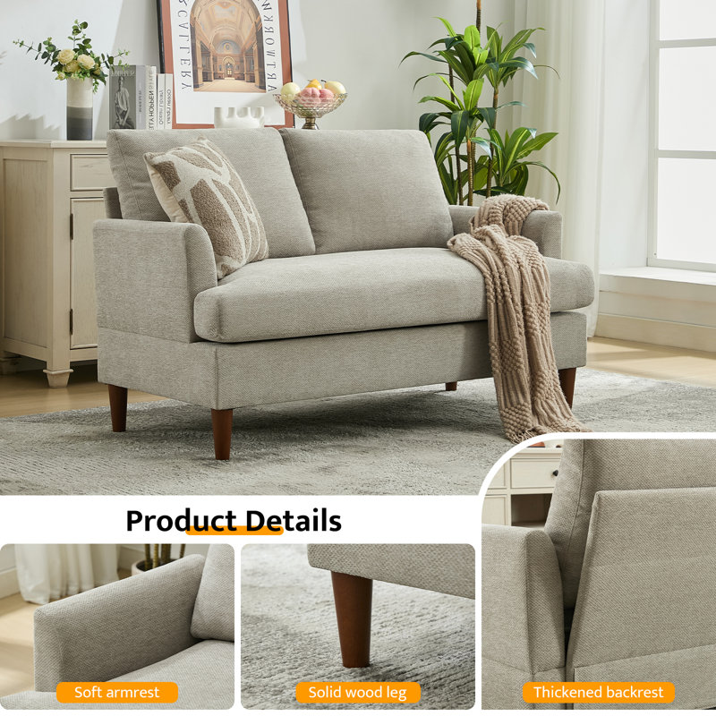 54.7" W Upholstered Chenille Small Apartment Loveseat, Light Brown