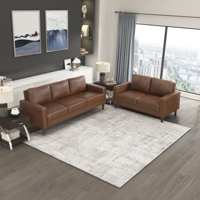Eric Mid Century 2-Piece Living Room Set - Faux Leather with Easy-Care, Durable Solid Wood & Plywood Frame, Comfortable Foam & Pocket Coils, Complete by Ebern Designs