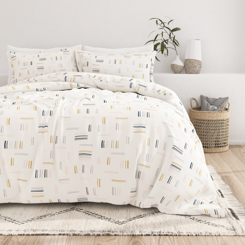 Geo Dash Pattern Duvet Cover Set, White, Queen