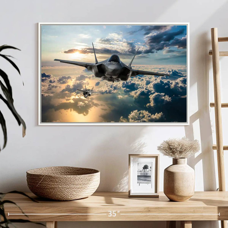 F35 Fighter Jet, 25" X 17", Floating Frame White