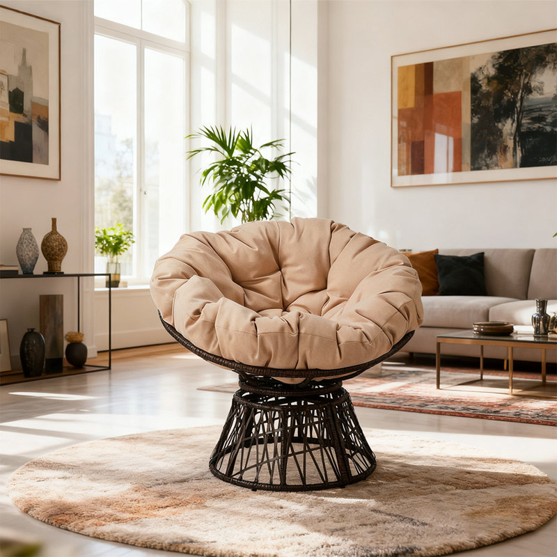 Chaise pivotante Papasan avec coussin, chaise Papasan en osier pour les sièges d'extérieur d'intérieur