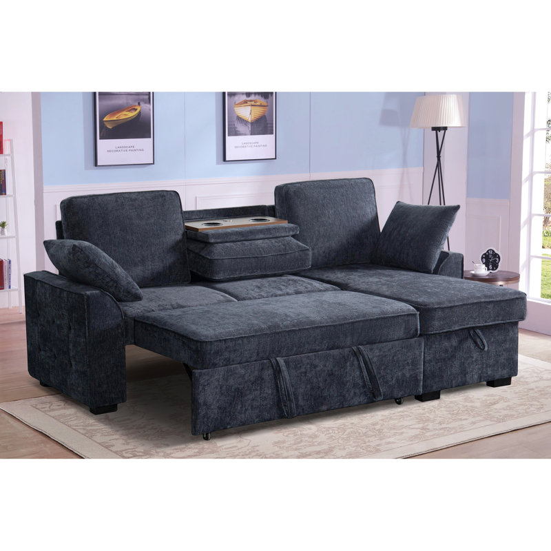3 - Seat Dark Blue Chenille Sectional With Built In Cup Holder, Removable Tray And Hidden Storage, Suitable For Small Spaces Storage Chaise, Adjustable Backrests Comfort