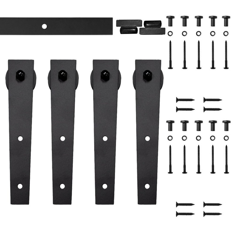 Ensemble de quincaillerie pour porte de grange à deux rails Wedge Mini Standard (porte non incluse), Noir, 72 po