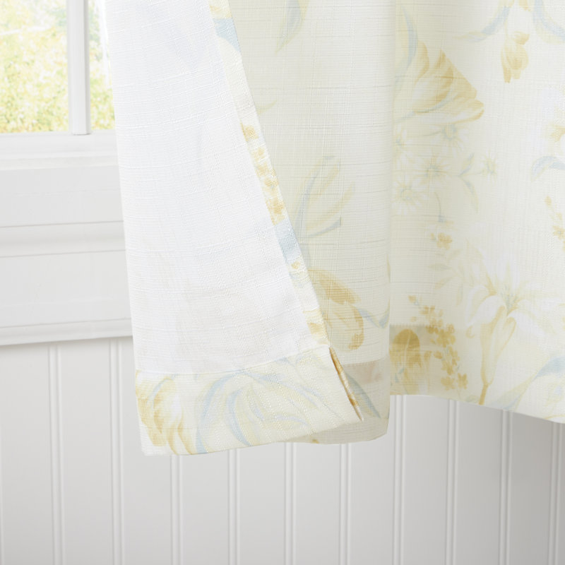Yellow Floral Light Filtering Polyester Rod Pocket Curtain Panel Pair