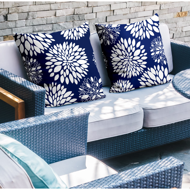Floral Outdoor Reversible Throw Pillow, 17W" x 17H", Navy Blue