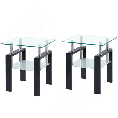 2-Piece Clear Tempered Glass Small Table, End Table For Living Room, Sofa Table