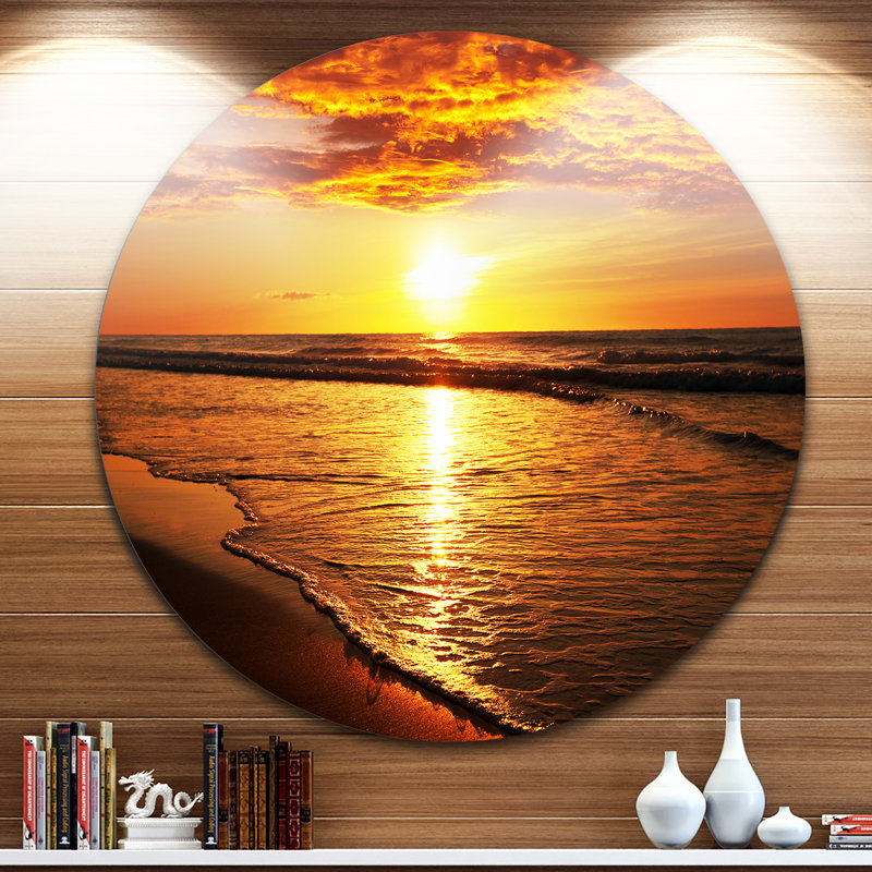 «Bright Yellow Sunset over Waves», impression, Toile tendue, H 36 po x l 36 po x P 1 po